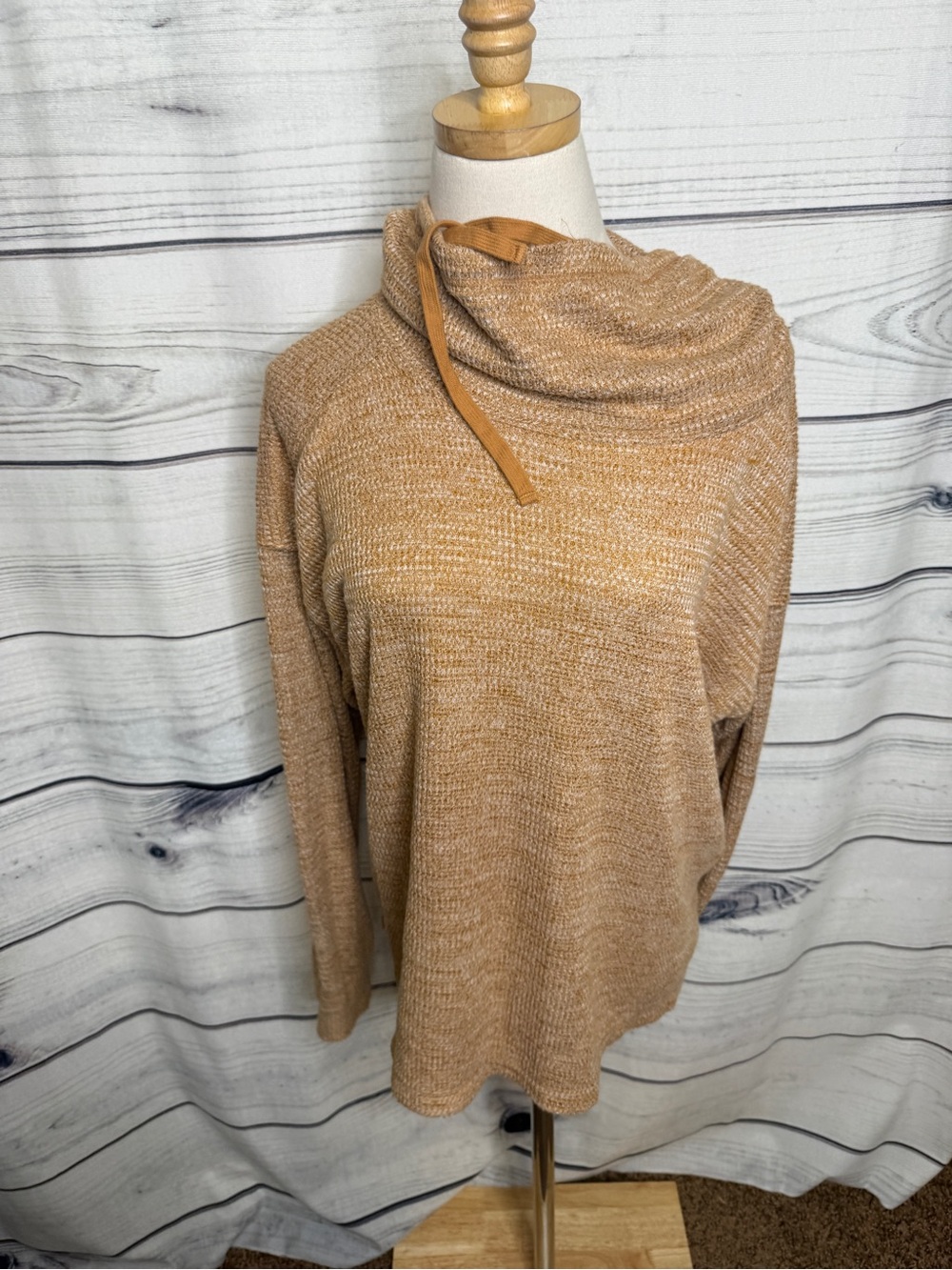 Sonoma Tan Cowl Neck Sweater with Drawstring